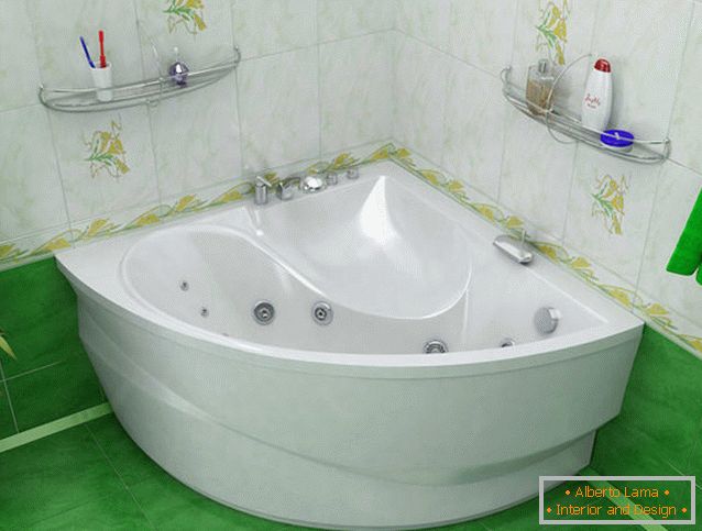 Bijela kutna kupatila na pozadini zelene pločice