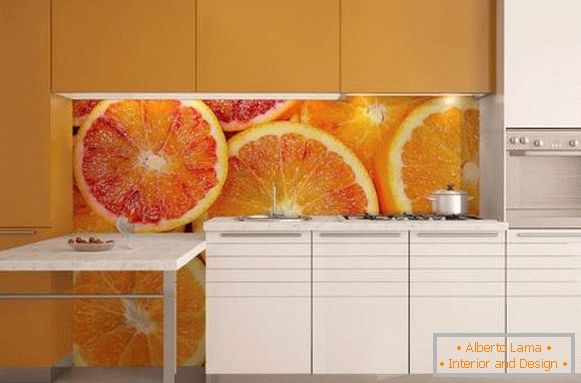 Foto pozadine u unutrašnjosti kuhinje - dizajn sa voćem