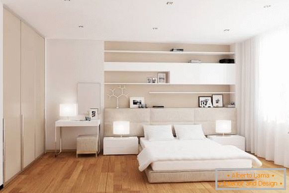 Moderan dizajn bijele spavaće sobe sa toplim podom