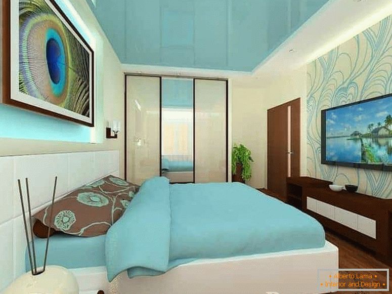 Ekstrudirana spavaća soba s sjajnim tirkiznim plafonom