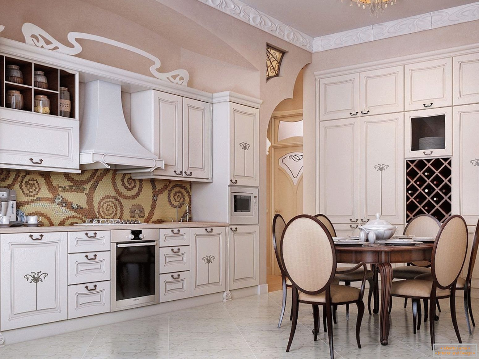 Dekor velike kuhinje u stilu Art Nouveau