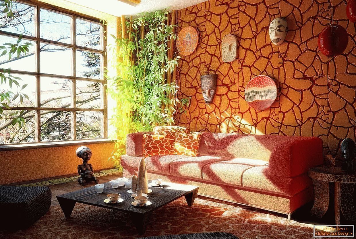 Narandžasti dekorativni malter в дизайне гостиной