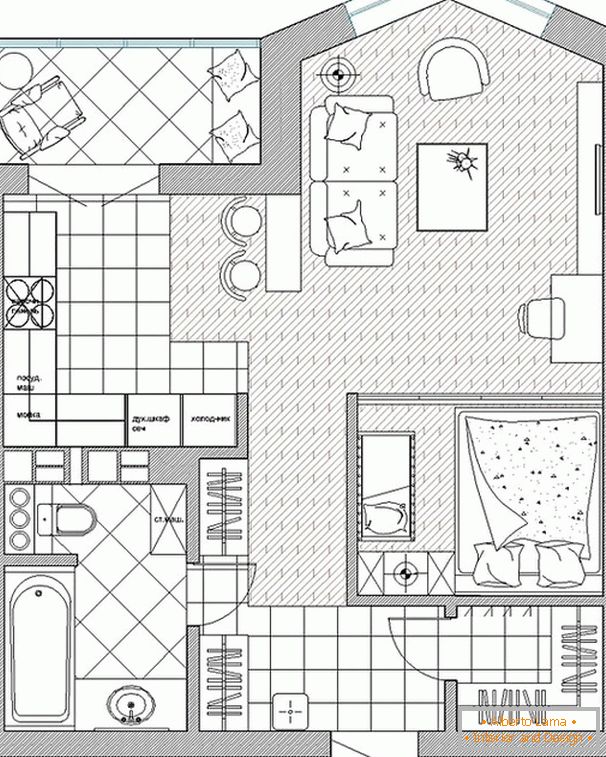 Dizajnerski enterijer jednosobnog apartmana za mladog para