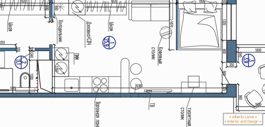Planirajte apartman-studio od 25 do 30 kvadratnih metara. m.