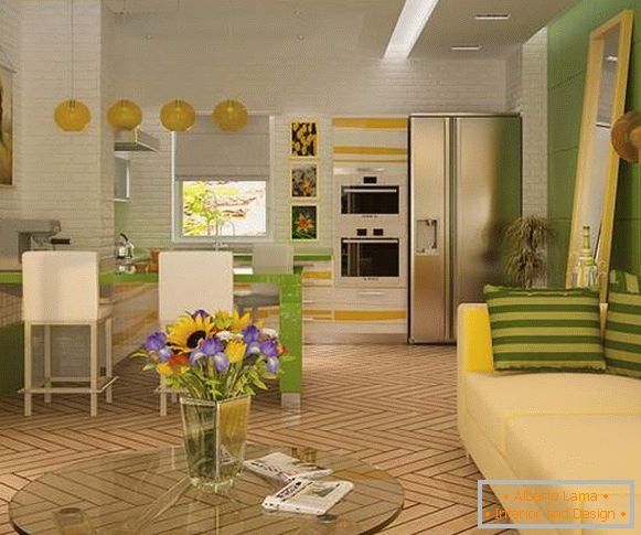 Dizajn kuhinje dnevne sobe u privatnoj kući u modernom stilu - ideje iz 2017