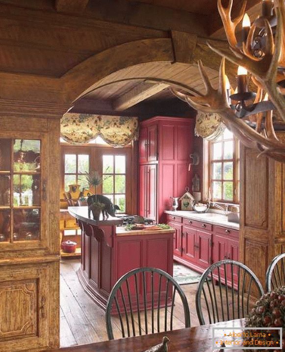 Dizajn enterijera drvene kuće - fotografija kuhinje u stilu kuhinje