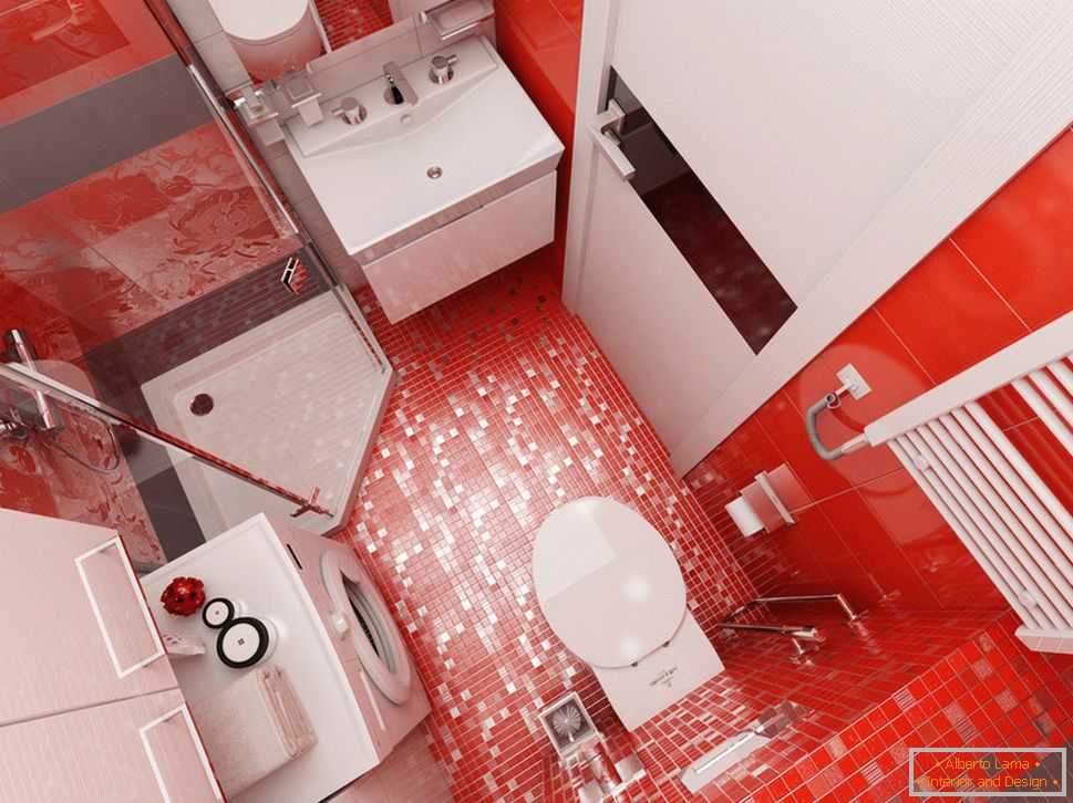 Dizajn kupaonica sa crvenim akcentima - фото 4