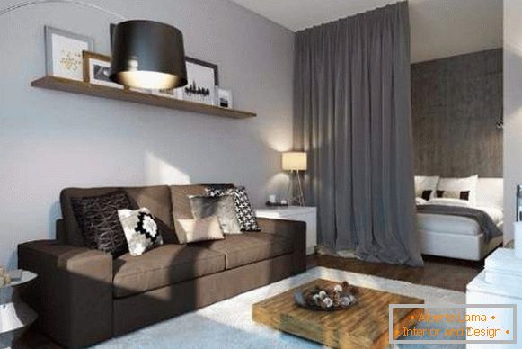Ideje za dizajn studio apartmana - mogućnost podele spavaće sobe i dnevnog boravka