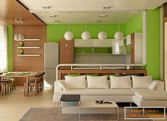 Projektni projekat studio apartmana od 25 kvadratnih metara u bijelim, zelenim i smeđim tonovima