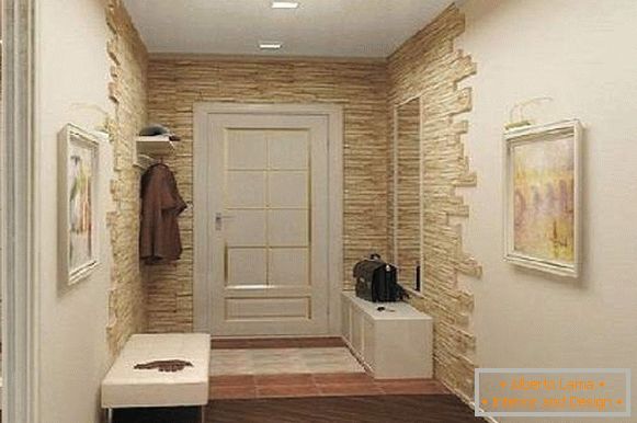hodnik dizajn sa dekorativnim kamenom, foto 28