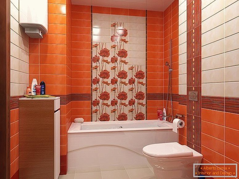 Narančaste pločice u unutrašnjosti malih kupaonica