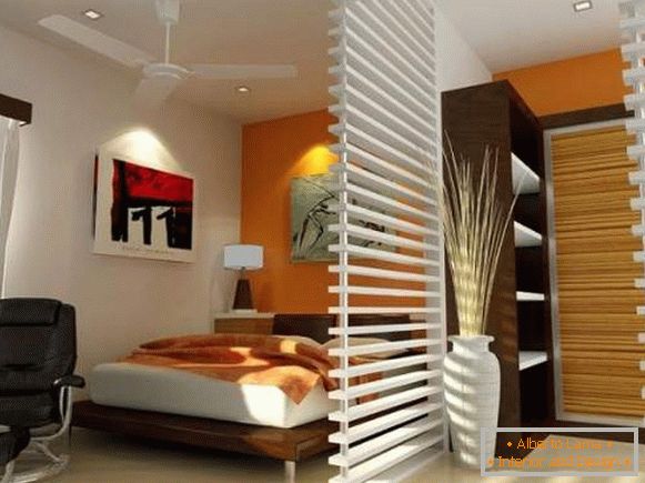 Jednosoban dizajn apartmana - kako odvojiti spavaću sobu s pregradom