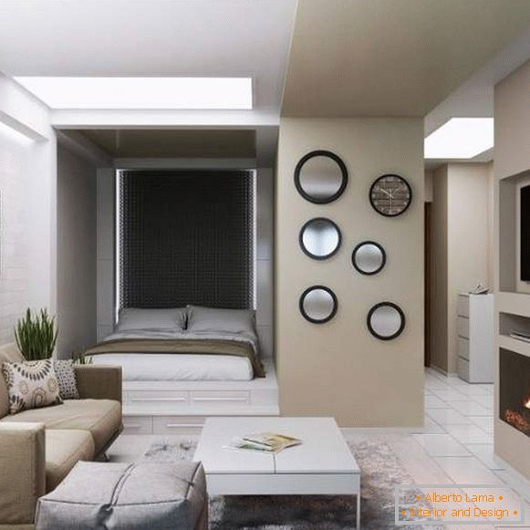 Dizajn enterijera jednosobnog stana sa spavaćim prostorom