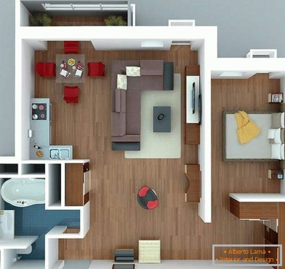Dizajniran je jednosoban studio apartman u modernom stilu