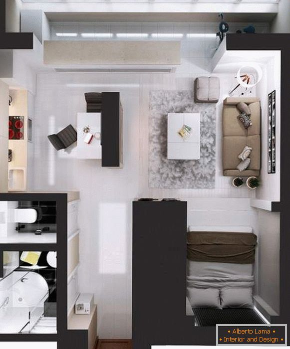 Dizajn studio studio studio - kako podeliti spavaću sobu i hodnik