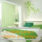 Dizajn bele-zelene spavaće sobe