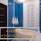 Kombinacija bijele i plave u dizajnu kupatila