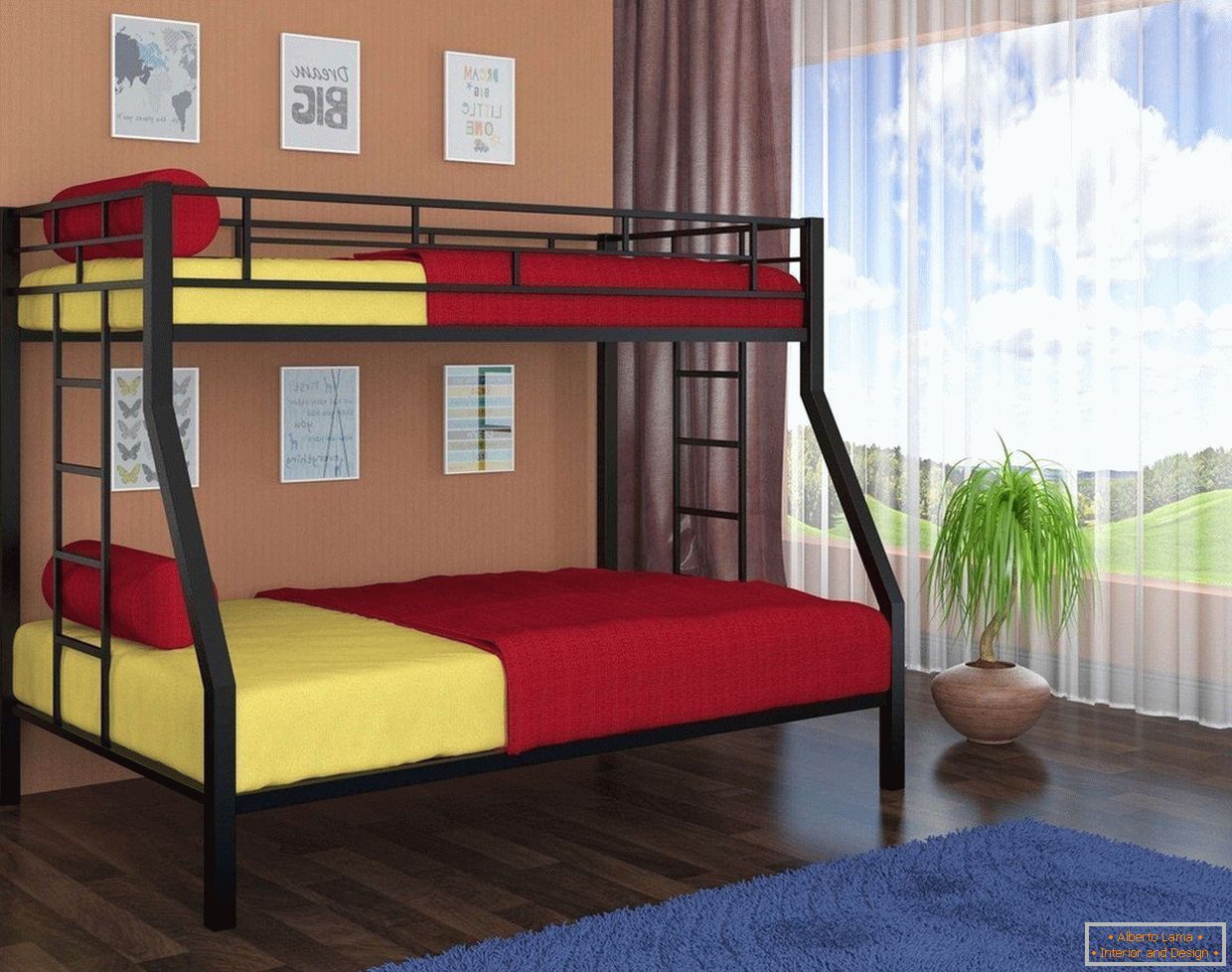 Žuta i crvena posteljina u krevetu na krevetu