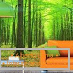 Narandžasti kauč na zelenoj šumi