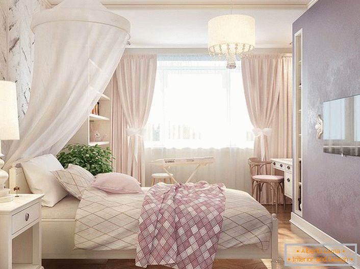 Soba za malu princezu. Baldahin izrađen od bijelog svjetla, prozirne tkanine učinio je dečiji spavanje još ugodnijim.
