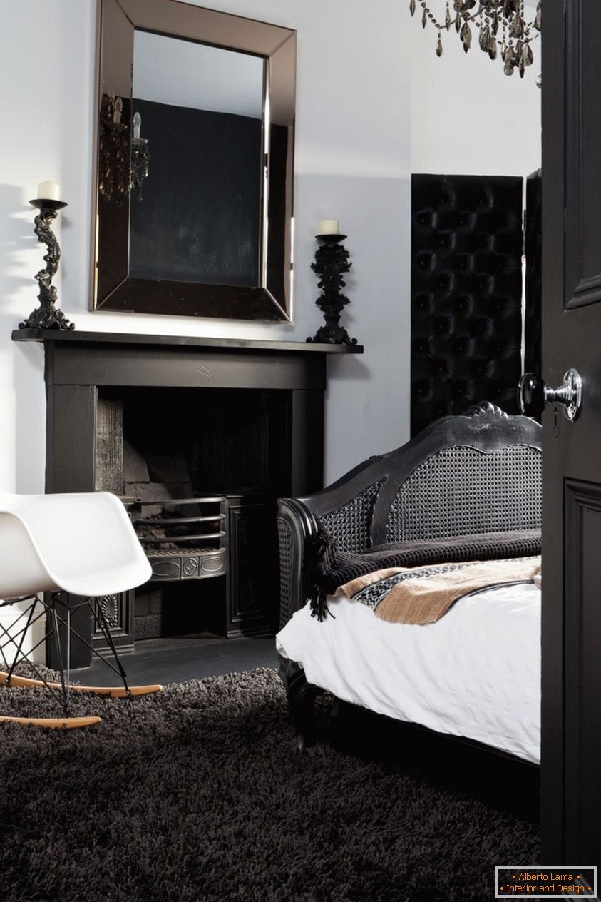 Prekrasna kombinacija crno-belih u unutrašnjosti spavaće sobe