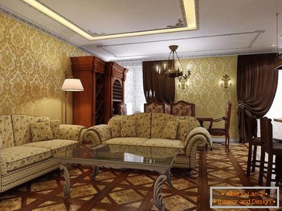 Dizajn enterijera dnevne sobe u privatnoj kući u klasičnom stilu - izbor fotografija