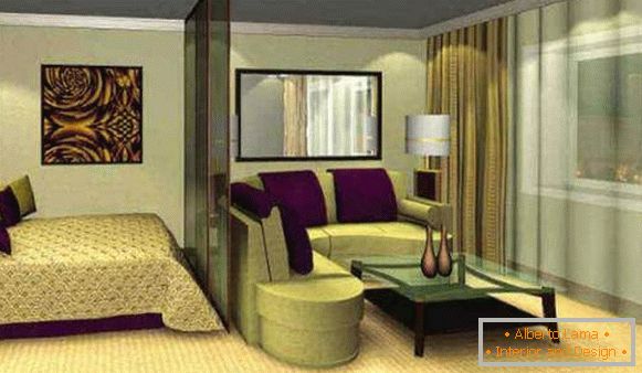 Unutrašnjost dnevne sobe spavaća soba u privatnoj kući u modernom stilu