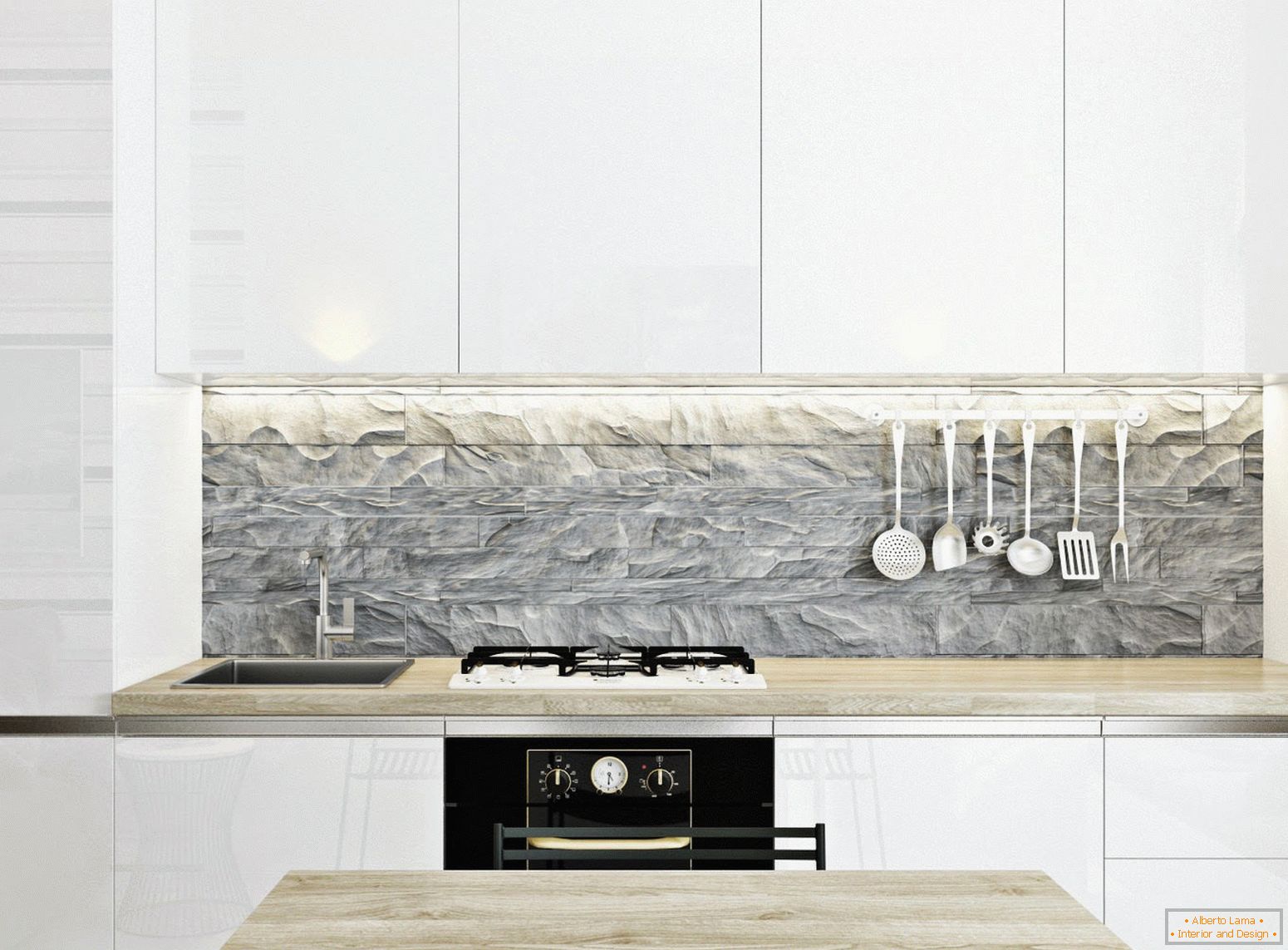 Moderna kuhinja u stilu bijelog minimalizma