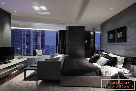 Siva spavaća soba u visokotehnološkom stilu
