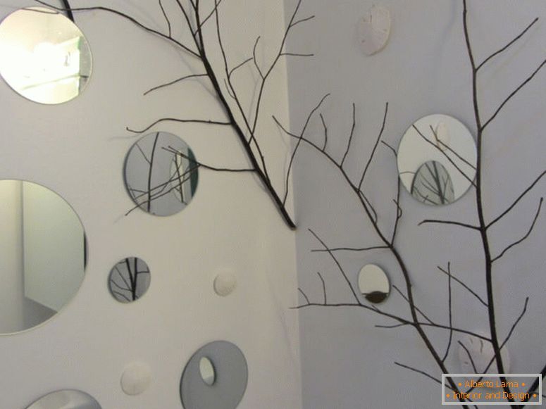 Mirisne-male-ukrasne-okrugle-zidne-ogledala-sa-dekorativnim-stablo-prtljažnik-dekor-fotografije-sve-na-ideja-galerije-okrugli ogledalo-zidni dekor