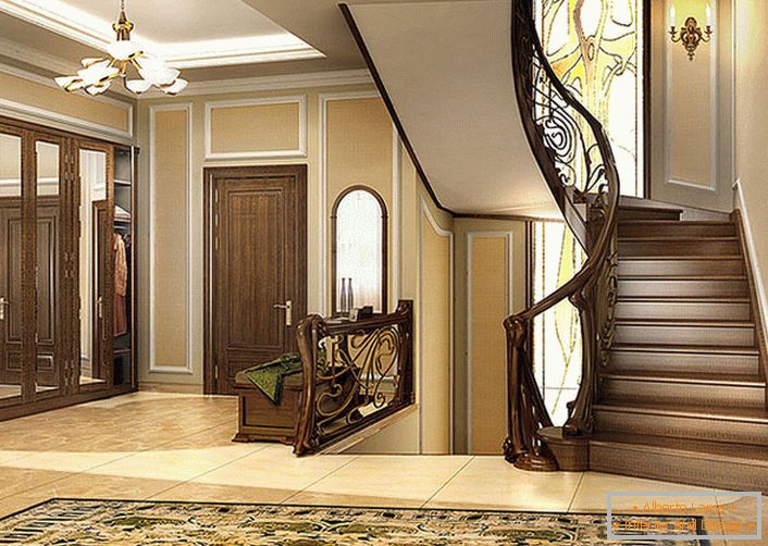 Elegantna kombinacija glatkih linija i topline prirodnog drveta je glavna odlika modernog stila. Stepenište i unutrašnjost kuće izgledaju kao jedan. 