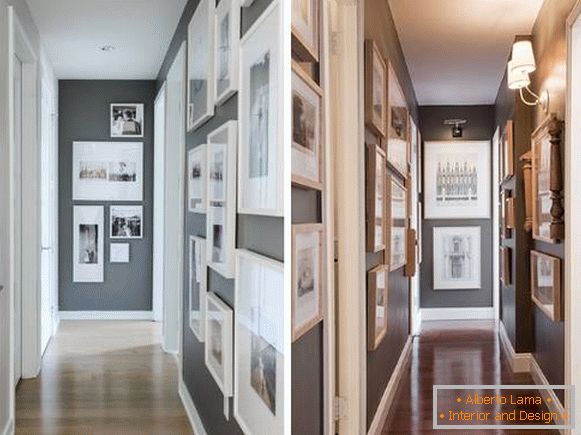 Izrada uskog hodnika u stanu sa slikama i slikama na zidovima