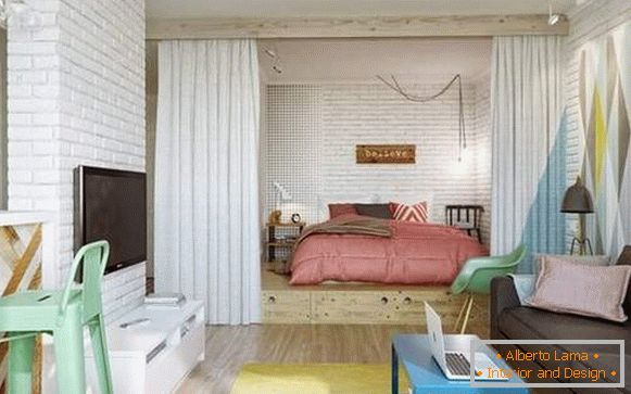kako urediti nameštaj u sobi jednosobnog stana, fotografija 24