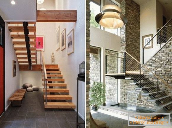 Metalne stepenice u kući - fotografije sa drvenim koracima