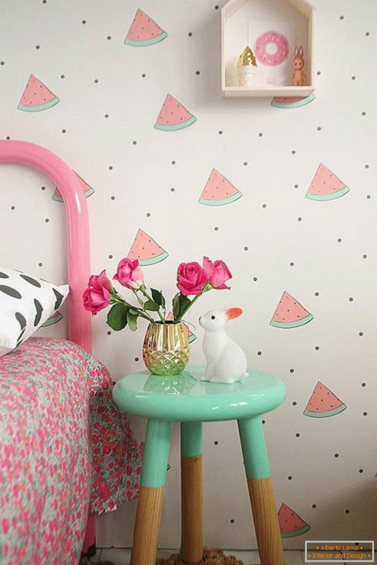pozadine - dječja soba-lubenica-šablon-ružičasta stola