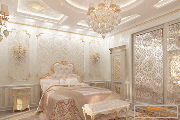 Unutrašnjost spavaće sobe sa dekorativnim elementom u stilu luksuza