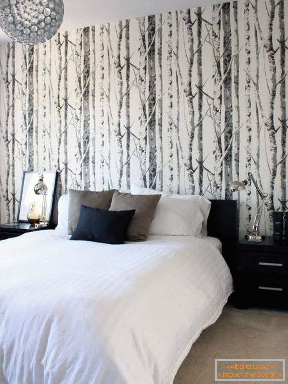 Crno-bela pozadina u spavaćoj sobi - šuma za dizajn fotografija