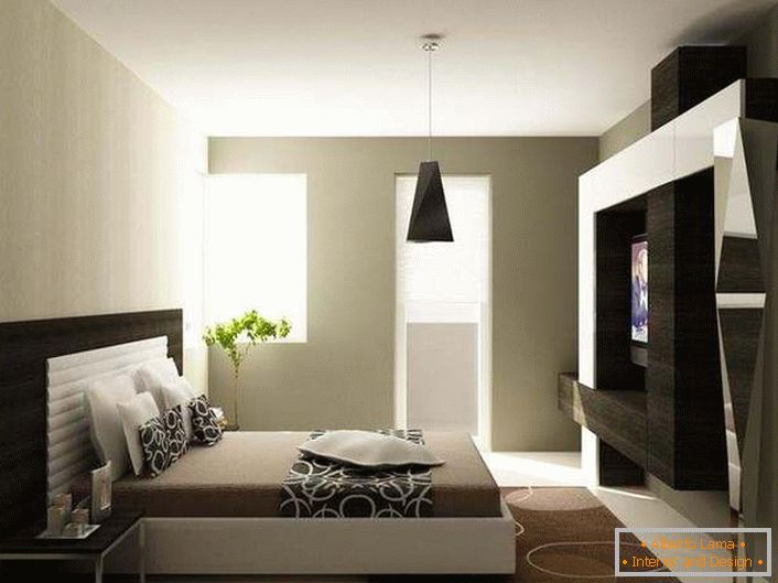 Spavaća soba u visokotehnološkom stilu takođe može biti prijatna i topla u porodici, glavna stvar je odabrati pravu boju.
