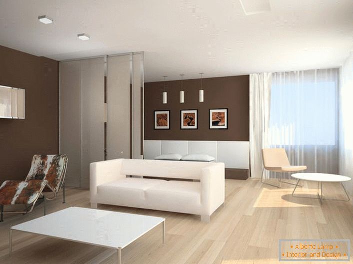 Minimalni nameštaj i dekorativni elementi vizuelno povećavaju dnevnu sobu. 