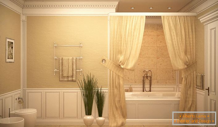 Kupatilo je pokriveno svetlosnim zavesama u stilu romantizma.