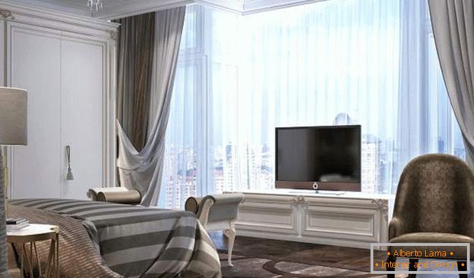 Dizajn spavaće sobe u stanu sa panoramskim prozorima - unutrašnja slika
