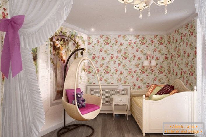 Ugodna spavaća soba u stilu zemlje za mladu damu.