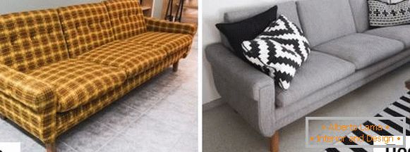 Izvlačenje tapaciranog nameštaja - fotografija starog sofa pre i posle