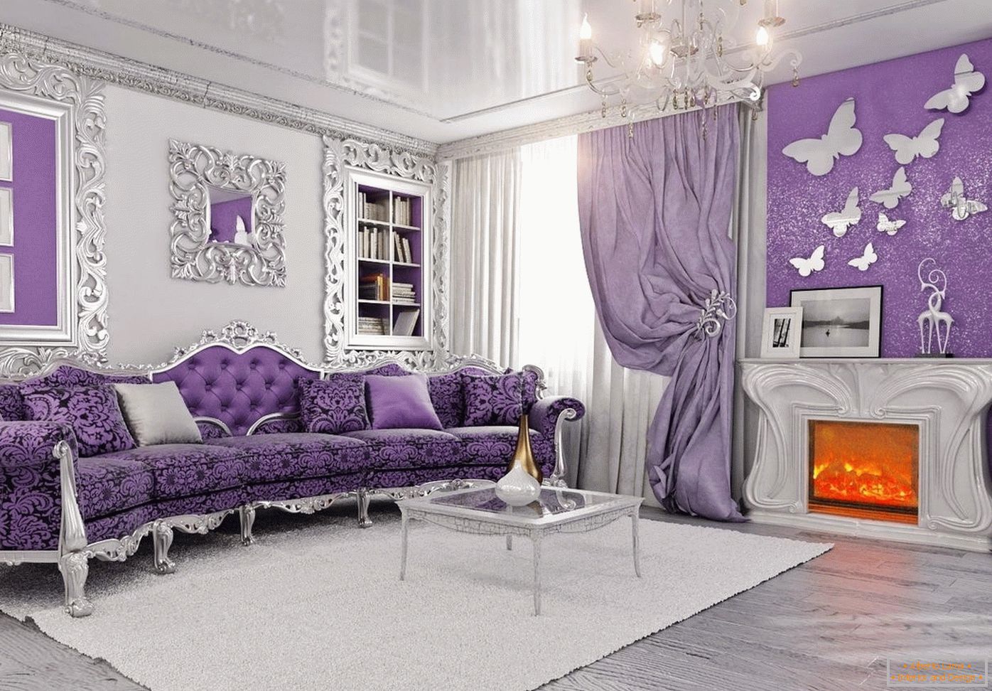 Sivo-ljubičasta dnevna soba