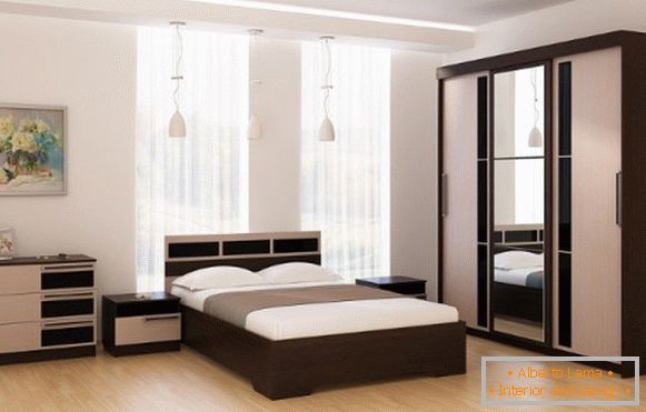 Moderan dizajn garderobe odeljka u spavaćoj sobi - dve boje i ogledalo