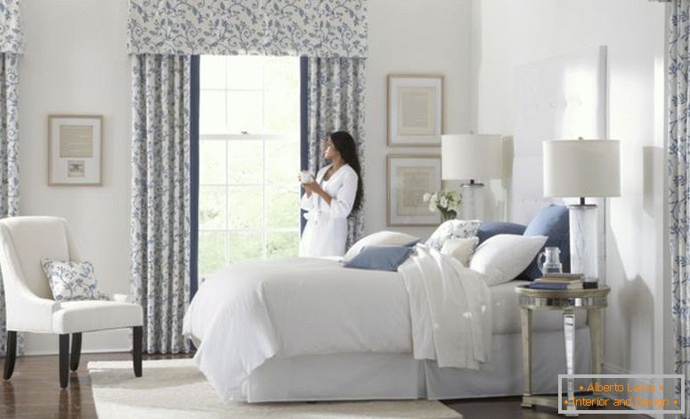 ljepota-bijelo-plavo-staklo-moderno-dizajn-prozor-zavesa-spavaća-ideja-cvjetni-motiv-valance-vintage-zavjesa- sprat-u spavaćoj sobi-kao-dobro-kao-curta