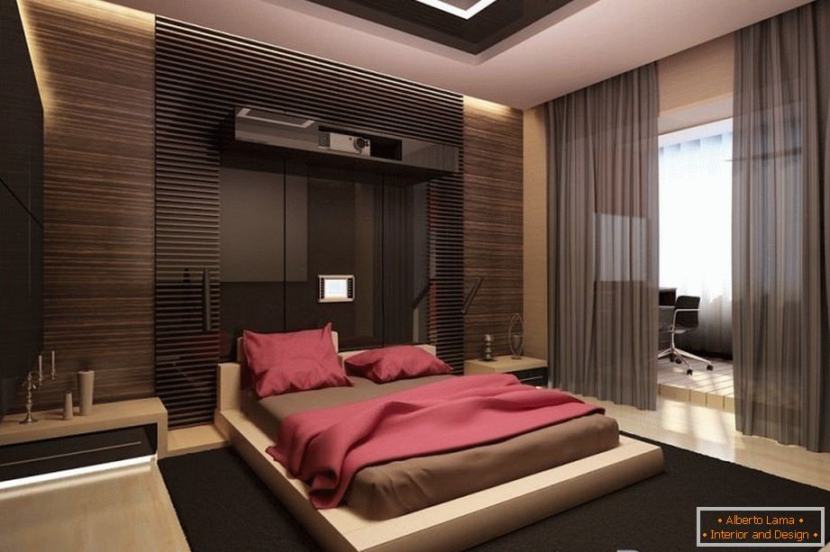 Unutrašnjost spavaće sobe u visokotehnološkom stilu