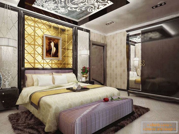 Luksuzna spavaća soba u stilu Art Deco u kući francuske porodice. 