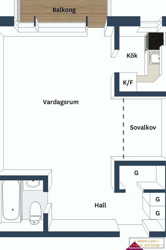 Apartman od 29 kvadratnih metara sa visokim plafonima u Geteborgu