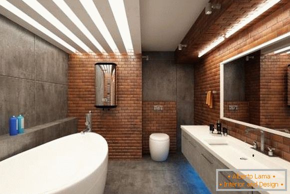 Pločica za cigle i beton za kupatilo u stilu potkrovlja - fotografija